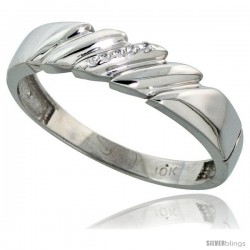 10k White Gold Mens Diamond Wedding Band Ring 0.03 cttw Brilliant Cut, 3/16 in wide -Style 10w011mb