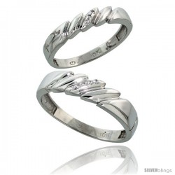 10k White Gold Diamond Wedding Rings 2-Piece set for him 5 mm & Her 4 mm 0.05 cttw Brilliant Cut