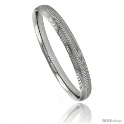 Stainless Steel Slip-on Bangle Bracelet Laser Etched Curvy Stripe Pattern 5 1/6 in wide, size 7.5 in