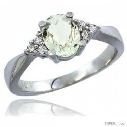 14k White Gold Ladies Natural Green Amethyst Ring oval 7x5 Stone Diamond Accent -Style Cw402168