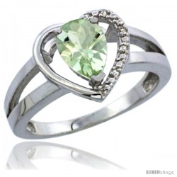 14k White Gold Ladies Natural Green Amethyst Ring Heart-shape 5 mm Stone Diamond Accent