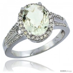 14k White Gold Ladies Natural Green Amethyst Ring oval 10x8 Stone Diamond Accent