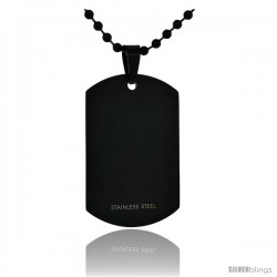 Stainless Steel Dog Tag Full Size 2 x 1 1/4 in. Heavy Gauge with 24 in. 2 mm Ball Chain, Black Finish