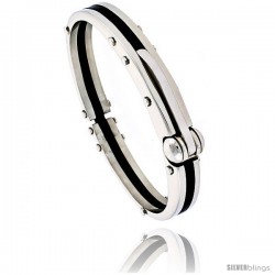 Stainless Steel & Rubber Bangle Bracelet 3/8 in wide, 8 in long