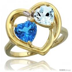 10k Yellow Gold 2-Stone Heart Ring 6mm Natural Swiss Blue & Aquamarine