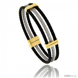 Stainless Steel Cable Cuff Bangle Bracelet 3-Tone, 7 in