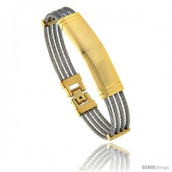 Stainless Steel Cable Bangle ID Bracelet 2-Tone, 7 in