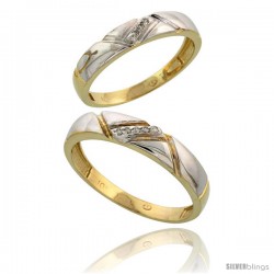 10k Yellow Gold Diamond 2 Piece Wedding Ring Set His 4.5mm & Hers 4mm