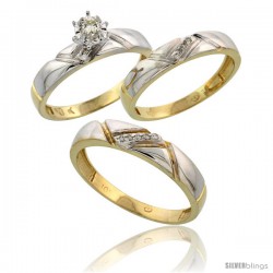 10k Yellow Gold Diamond Trio Wedding Ring Set His 4.5mm & Hers 4mm