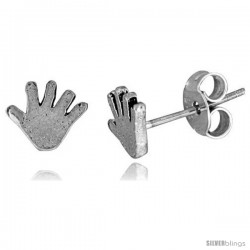 Tiny Sterling Silver Hand Stud Earrings 1/4 in