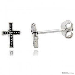 Tiny Sterling Silver Cross Stud Earrings 3/8 in -Style Es292