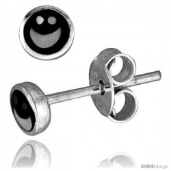 Tiny Sterling Silver Happy Face Stud Earrings 3/16 in