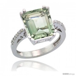 Sterling Silver Diamond Green-Amethyst Ring 5.83 ct Emerald Shape 12x10 Stone 1/2 in wide