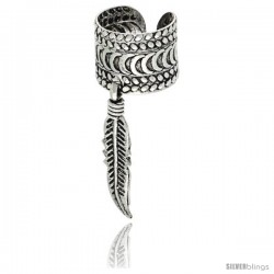 Sterling Silver Cuff Earring w Hanging Feather 9 mm wide (one piece)