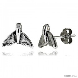Tiny Sterling Silver Whale's Tail Stud Earrings 7/16 in