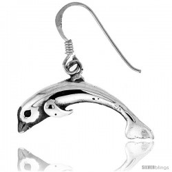 Tiny Sterling Silver Dolphin Dangle Earrings 1 in