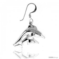 Tiny Sterling Silver Dolphin Dangle Earrings 15/16 in