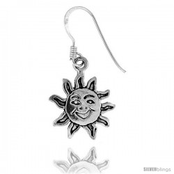 Tiny Sterling Silver Sun Dangle Earrings 11/16 in