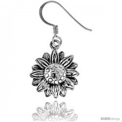 Tiny Sterling Silver Sunflower Dangle Earrings 9/16 in