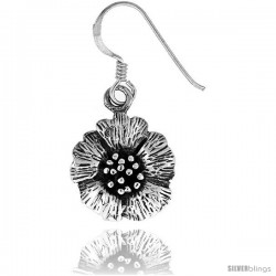 Tiny Sterling Silver Flower Dangle Earrings 5/8 in