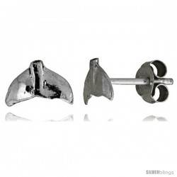 Tiny Sterling Silver Whale's Tail Stud Earrings 3/8 in