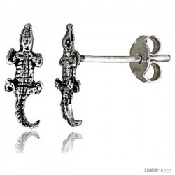 Tiny Sterling Silver Crocodile Stud Earrings 7/16 in