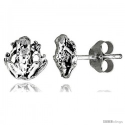 Tiny Sterling Silver Frog Stud Earrings 5/16 in -Style Es34