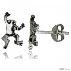 Tiny Sterling Silver Frog Stud Earrings 1/2 in -Style Es36