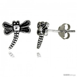 Tiny Sterling Silver Dragonfly Stud Earrings 3/8 in