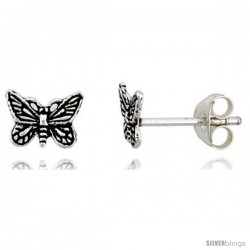 Sterling Silver Tiny Butterfly Stud Earrings 5/16 in