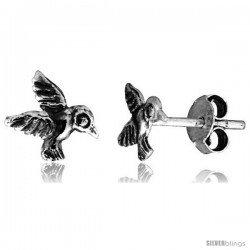 Tiny Sterling Silver Hummingbird Stud Earrings 5/16 in