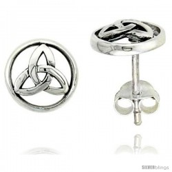 Sterling Silver Triquetra Celtic Trinity Knot Stud Earrings, 3/8 in
