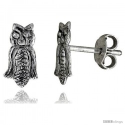 Tiny Sterling Silver Owl Stud Earrings 3/8 in