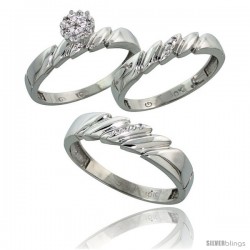 10k White Gold Diamond Trio Engagement Wedding Ring 3-piece Set for Him & Her 5 mm & 4 mm wide 0.10 cttw Brilliant Cut