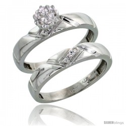 10k White Gold Diamond Engagement Rings Set 2-Piece 0.07 cttw Brilliant Cut, 5/32 in wide -Style 10w012e2