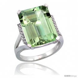 Sterling Silver Diamond Green-Amethyst Ring 12 ct Natural Emerald Cut 16x12 stone 3/4 in wide