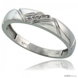 10k White Gold Mens Diamond Wedding Band Ring 0.03 cttw Brilliant Cut, 3/16 in wide -Style 10w012mb