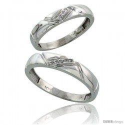 10k White Gold Diamond Wedding Rings 2-Piece set for him 4.5 mm & Her 4 mm 0.05 cttw Brilliant Cut