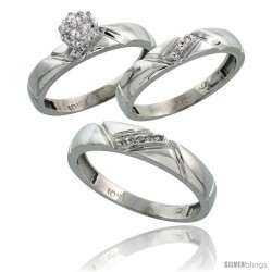 10k White Gold Diamond Trio Engagement Wedding Ring 3-piece Set for Him & Her 4.5 mm & 4 mm wide 0.10 cttw Brilliant Cut