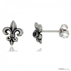 Sterling Silver Fleur de Lis Stud Earrings, 1/4 in