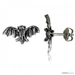 Tiny Sterling Silver Bat Stud Earrings 9/16 in -Style Es43