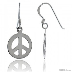 Sterling Silver Peace Sign Dangle Earrings, 9/16 in wide