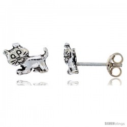 Sterling Silver Tiny Cat Stud Earrings, 3/8 in wide