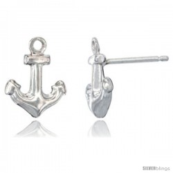 Sterling Silver Tiny Anchor Stud Earrings, 1/2 intall