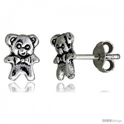 Tiny Sterling Silver Bear Stud Earrings 5/16 in