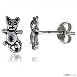 Tiny Sterling Silver Cat Stud Earrings 3/8 in