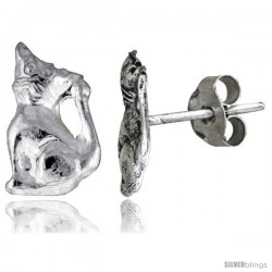 Tiny Sterling Silver Cat Stud Earrings 3/8 in -Style Es49