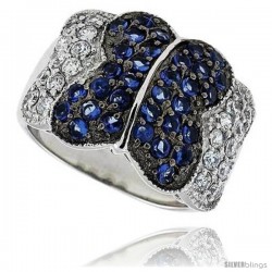 Sterling Silver & Rhodium Plated Butterfly Band, w/ 2mm High Quality Sapphire & White CZ's, 5/8" (16 mm) wide