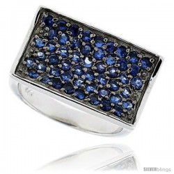 Sterling Silver & Rhodium Plated Rectangular Band, w/ 2mm High Quality Sapphire CZ's, 9/16" (15 mm) wide