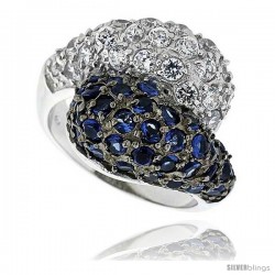 Sterling Silver & Rhodium Plated Freeform Band, w/ 2mm High Quality Sapphire & White CZ's, 11/16" (18 mm) wide